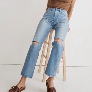 Madewell The Perfect Vintage Straight Leg Light Blue Ripped Boyfriend Jeans